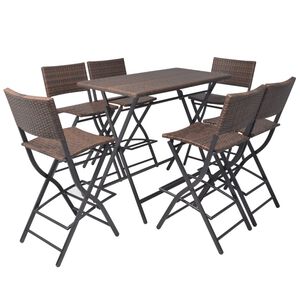 vidaXL Сгъваем градински комплект, 7 части, стомана, кафяв полиратан