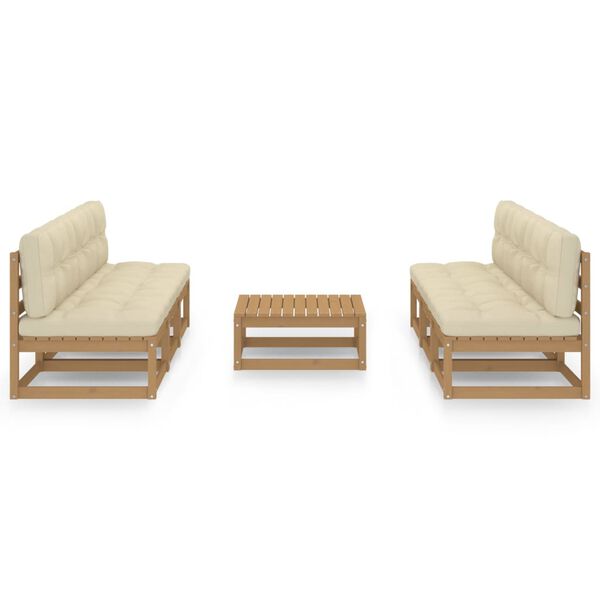 vidaXL Градински лаундж комплект, 7 части, с възглавници, бор масив