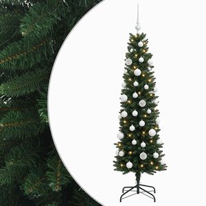 vidaXL Изкуствена тясна коледна елха с топка 120 см 150 LED светодиода