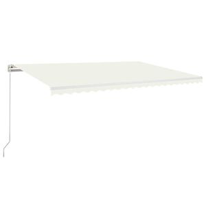 vidaXL Ръчно прибиращ се сенник с LED, 500x300 см, кремав