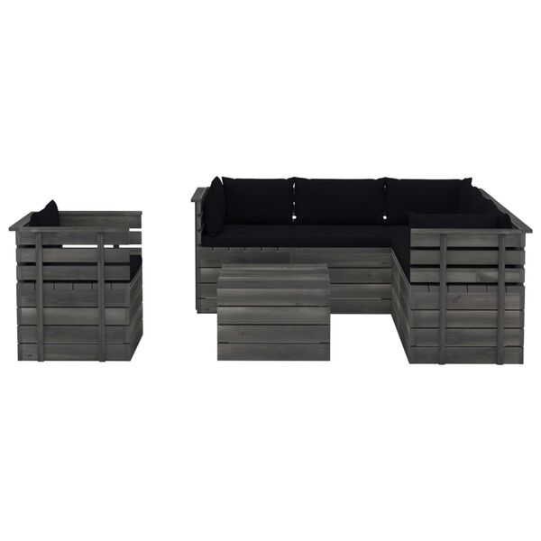 vidaXL Градински лаундж комплект палети възглавници 7 части бор масив