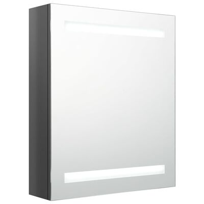 vidaXL LED шкаф с огледало за баня, сияйно сиво, 50x14x60 см
