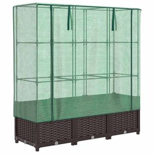 vidaXL Повдигнато легло с оранжерия калъф, ратанов вид, 120x40x138 см