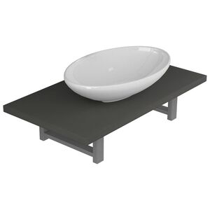 vidaXL Комплект мебели за баня от две части, керамика, сив