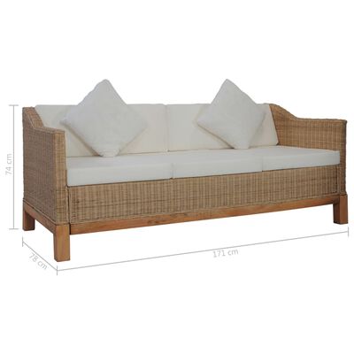 vidaXL Комплект дивани с възглавници, 2 части, естествен ратан