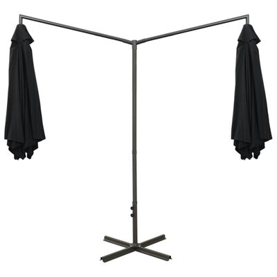 vidaXL Двоен чадър със стоманен прът, черен, 600 см