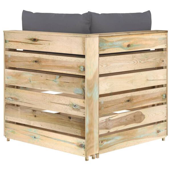 vidaXL Секционен ъглов диван с възглавници, зелено импрегнирано дърво