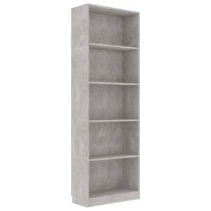 vidaXL 5-етажна библиотека, бетонно сив, 60x24x175 см, инженерно дърво