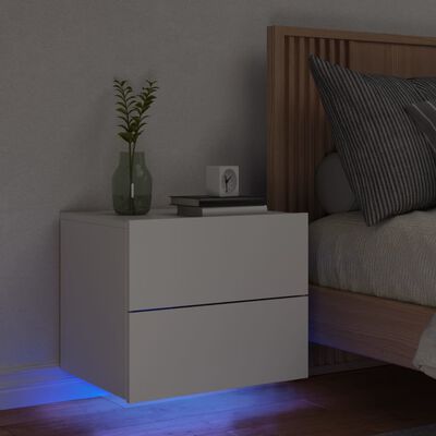 vidaXL Нощно шкафче за стена с LED осветление, бяло