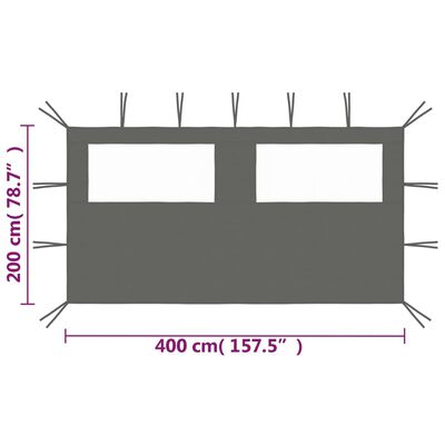 vidaXL Странична стена за шатра с прозорци, 4x2 м, антрацит