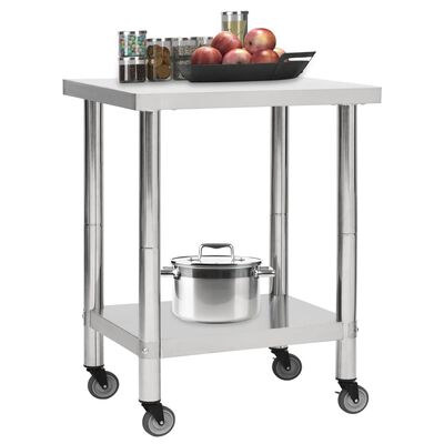 vidaXL Кухненска работна маса с колелца 80x45x85 см неръждаема стомана