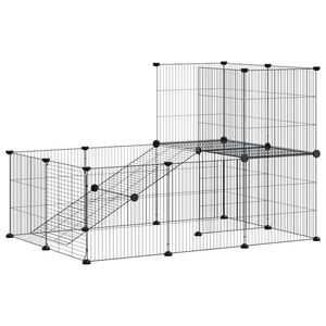 vidaXL Клетка за животни с врата, 20 панела, черна, 105x70x70 см, стомана