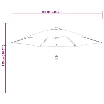 vidaXL Градински чадър с LED светлини, стоманен прът, 300 см, таупе