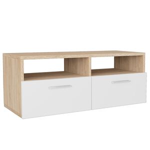 vidaXL ТВ шкаф, инженерно дърво, 95x35x36 см, дъб и бял