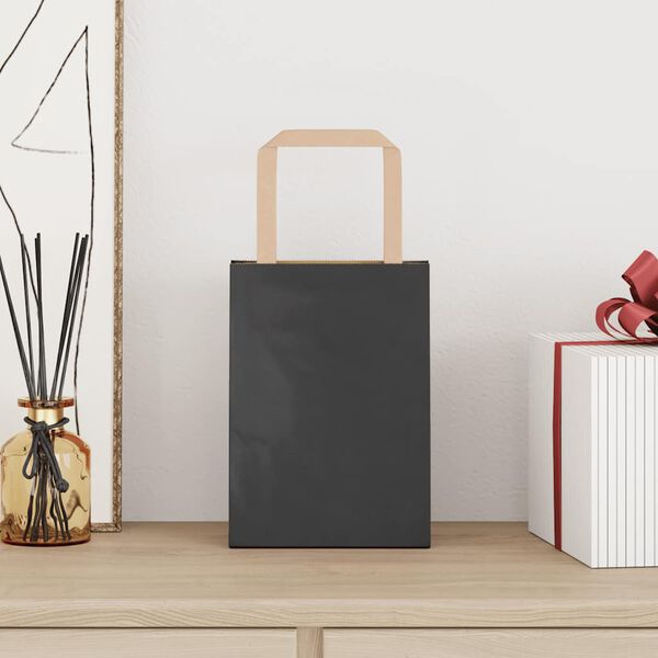 vidaXL Хартиени торбички 50 бр с дръжки черни 15x8x21 см