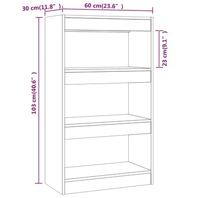 vidaXL Библиотека/разделител за стая, опушен дъб, 60x30x103 см, ПДЧ