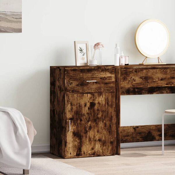 vidaXL Шкаф за съхранение, опушен дъб, 56,5x39x90 см, инженерно дърво