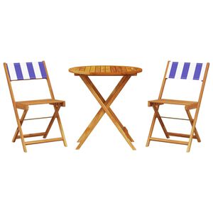 vidaXL Бистро комплект, 3 части, син и бял, плат и дърво масив