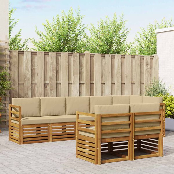 vidaXL Комплекти дивани 8 pcs Натурален и Бежов Солидно акациево дърво