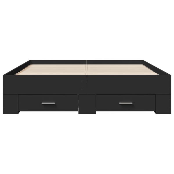 vidaXL Рамка за легло с чекмеджета, черна, 140x190 см, инженерно дърво