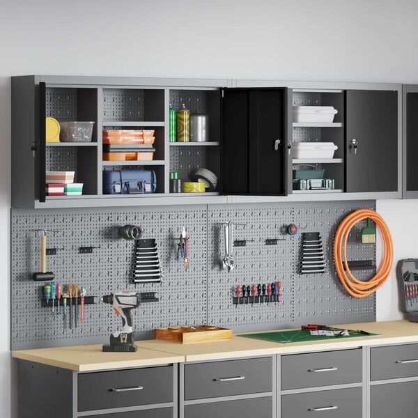 vidaXL Комплект инструментален шкаф с рафт със съхранение 6 pcs Черно