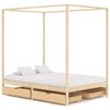 vidaXL Рамка за легло с балдахин и 4 чекмеджета, бор масив, 140х200 см