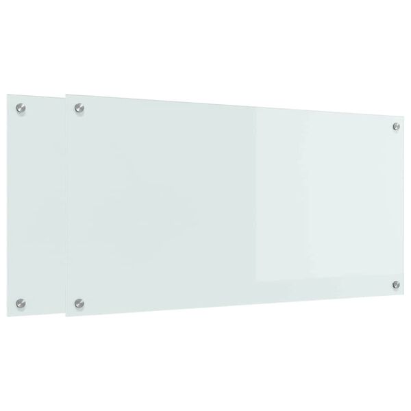 vidaXL Кухненски заден панел 2 pcs Бяло 100 x 50 cm закалено стъкло