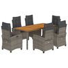 vidaXL Градински трапезен комплект 7 части с възглавници сив полиратан