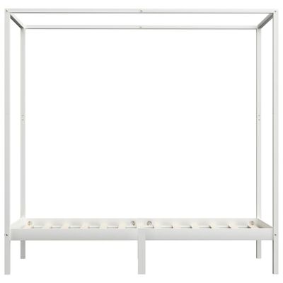 vidaXL Рамка за легло с балдахин, бяла, бор масив, 100х200 см