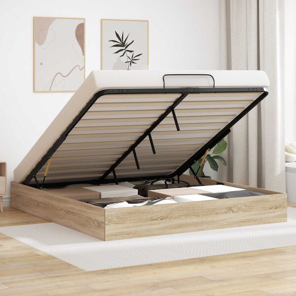 vidaXL Отоманско легло със съхранение Сонома дъб 193 x 120 x 25 см ПДЧ