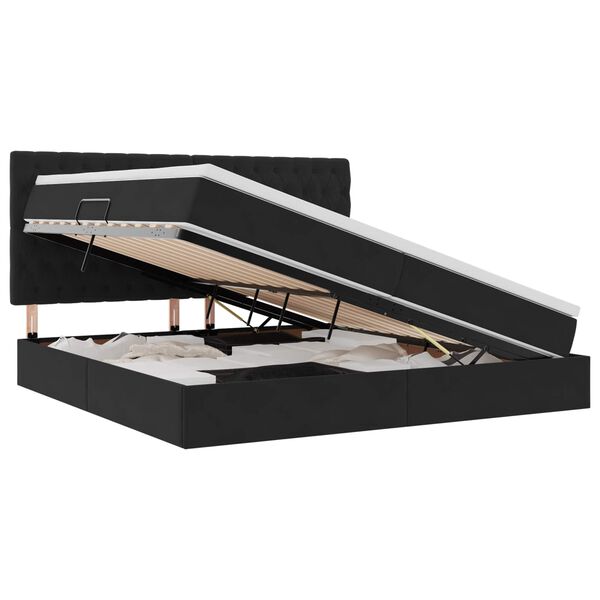 vidaXL Легло с място за съхранение и матрак Черно 200 x 200 cm Кадифе