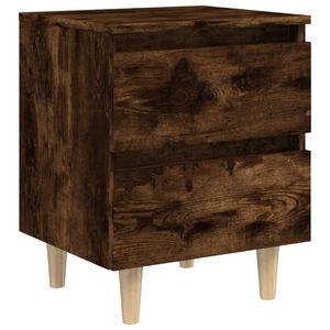 vidaXL Нощно шкафче с крака от дърво масив, опушен дъб, 40x35x50 см