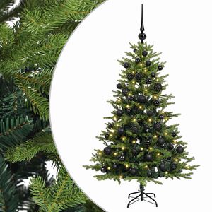 vidaXL Изкуствена коледна елха с топки 120 см 150 LED светодиода