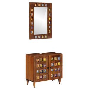 vidaXL Комплект мебели за баня 2 pcs Орех Солидно мангово дърво