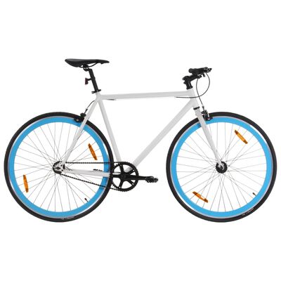 vidaXL Велосипед с фиксирана предавка, бяло и синьо, 700c, 59 см