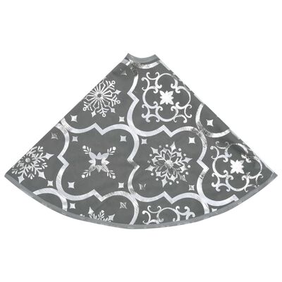 vidaXL Луксозна пола за коледна елха с чорапче, сива, 90 см, плат