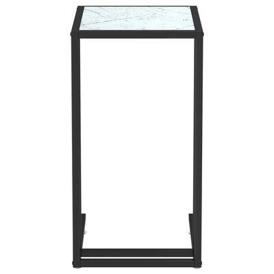 vidaXL Странична маса за компютър, бял мрамор, 50x35x65 см, стъкло