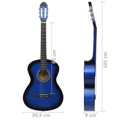 vidaXL Класическа китара за начинаещи, синя, 4/4, 39", липово дърво