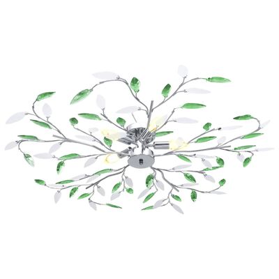 vidaXL Лампа за таван с акрилни кристални листа за 5 крушки E14 зелена