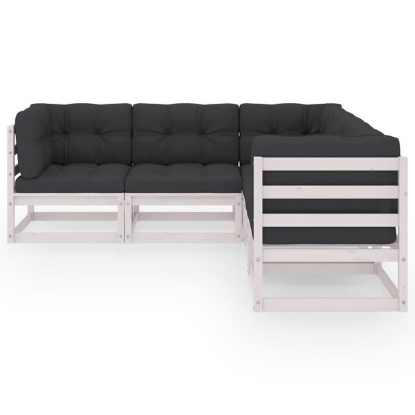 vidaXL Градински лаундж комплект, 5 части, с възглавници, бор масив