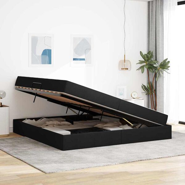 vidaXL Легло с място за съхранение и матрак Черно 200 x 200 cm