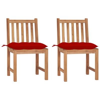 vidaXL Градински столове, 2 бр, с възглавници, тиково дърво масив