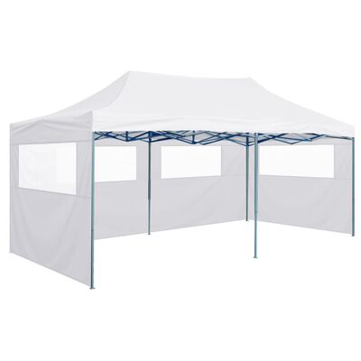 vidaXL Сгъваема парти шатра с 4 странични стени 3х6 м стомана бяла