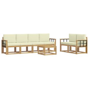 vidaXL Комплект дивани за открито с възглавница 7 pcs Бяло и кремаво