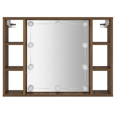 vidaXL Огледален шкаф с LED, кафяв дъб, 76x15x55 см