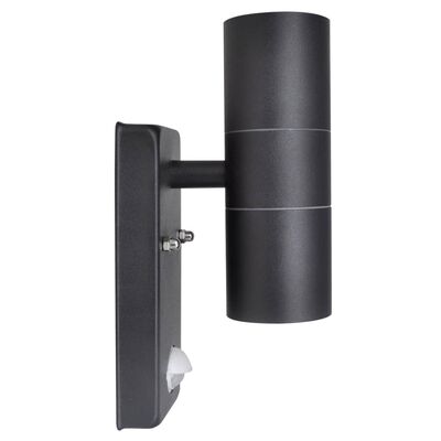vidaXL LED стенна лампа, инокс, цилиндрична форма, черна, със сензор