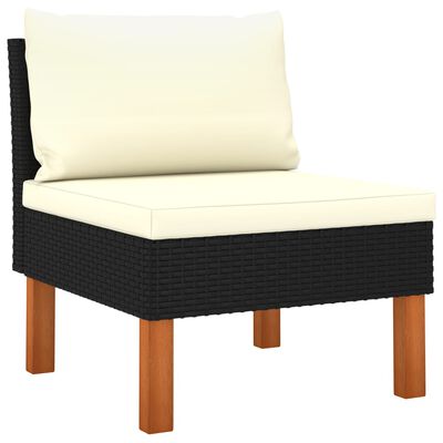 vidaXL 4-местен градински диван с възглавници, черен полиратан