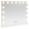 vidaXL LED огледало за гримиране Бяло 58 x 10 x 47 см Стъкло и стомана