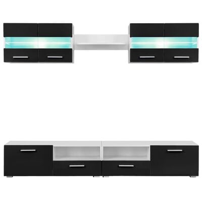 vidaXL ТВ секция от 5 части с LED осветление, силен гланц, черна