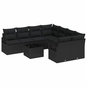 vidaXL Комплект дивани 9 бр. 8-Брой места Черно полиратан